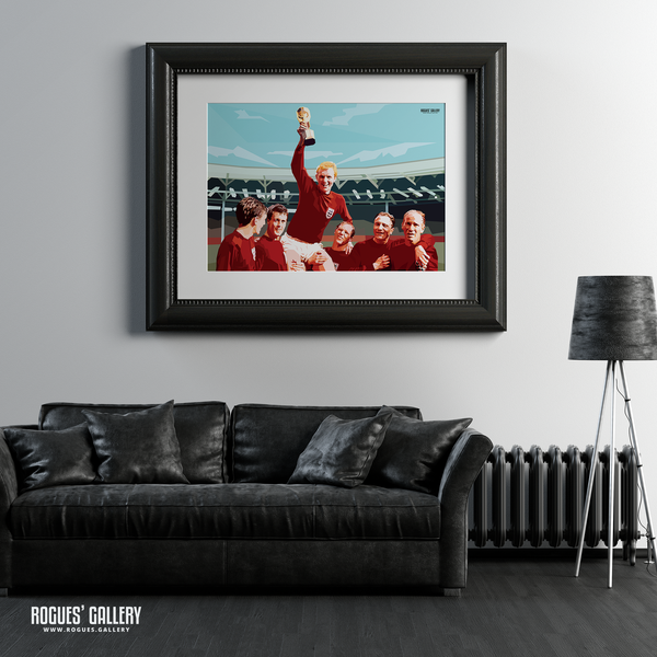 Bobby Moore England World Cup 1966 Geoff Hurst Cohen Charlton Peters framed rare art