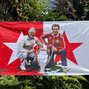 Brian Clough Peter Taylor Nottingham Forest modern flag art European Cup Trophy Duo memorabilia signed rare