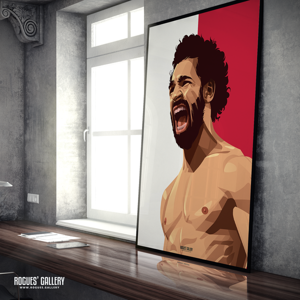 Mo Salah Liverpool striker goal celebration A1 print Anfield
