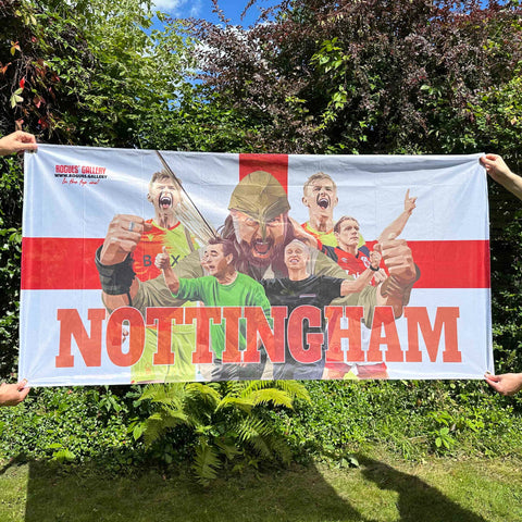 Nottingham Forest fan flag Robin Hood Psycho Clough Yates Worrall Leigh Wood