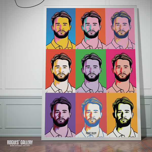 Ben Duckett Notts Cricket England batsman pop art signed poster bright 