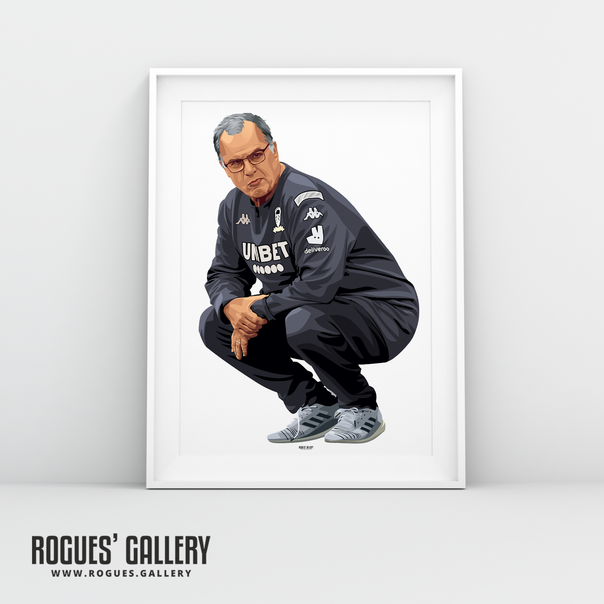 Marcelo Bielsa Leeds United manager crouching portrait A3 print Rogues' Gallery