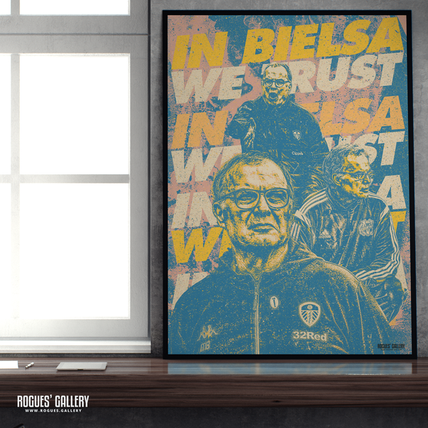 Marcelo Bielsa Leeds United Manager Propaganda poster art A1 pink Elland Road