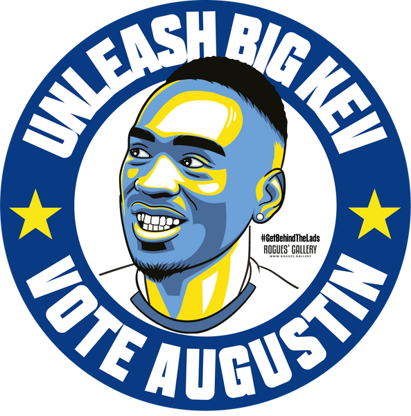 Kevin Augustin Big Kev Leeds United striker campaign stickers Vote #GetBehindTheLads LUFC