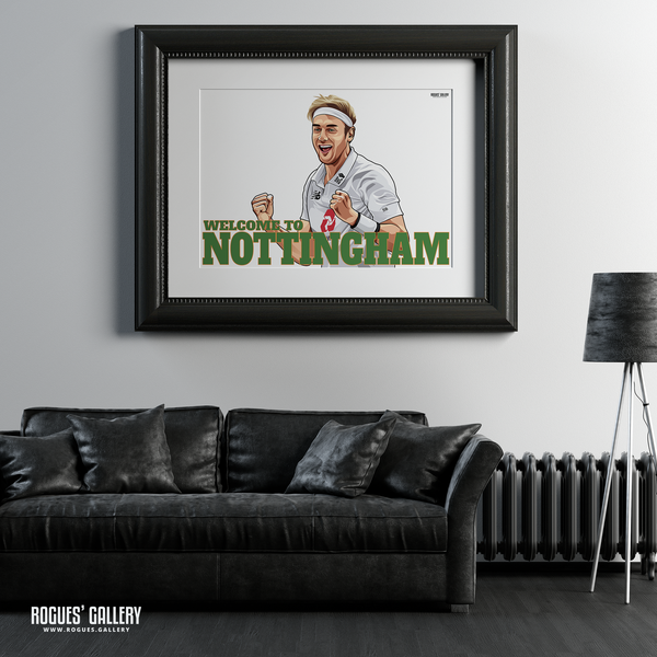 Stuart Broad Welcome To Nottingham Notts CCC Trent Bridge cricketer bowler England Barmy Army 500 wickets A1 art print great
