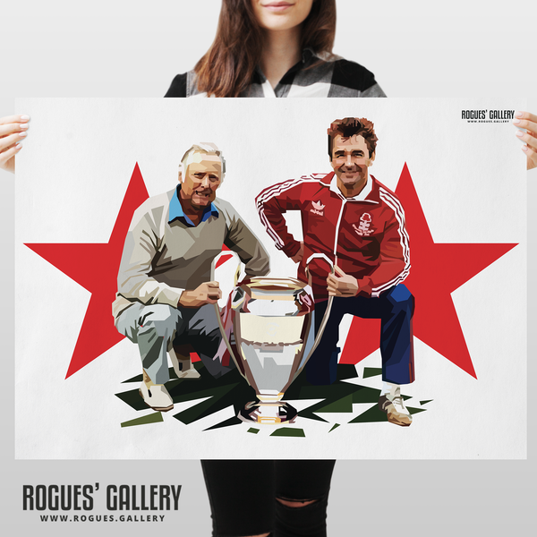 Brian Clough Peter Taylor Nottingham Forest modern art European Cup signed poster rare