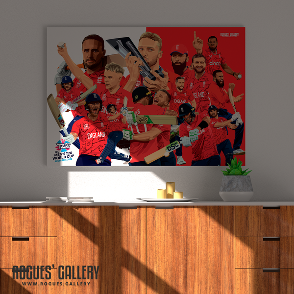 England T20 Cricket World Cup Winners Souvenir art a0 print squad montage