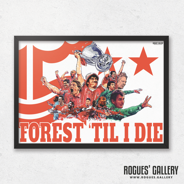 Forest 'Til I Die Nottingham Forest montage FTID NFFC City Ground legends superb art COYR Brian Clough Psycho Robbo A3 Art Print