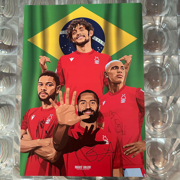 The Boys From Brazil 2: Gustavo Scarpa, Renan Lodi, Danilo & Felipe - Nottingham Forest - Signed A3 Prints
