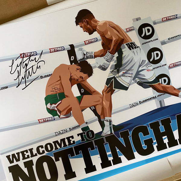 Leigh Wood knockout world Champion boxer signed A2 print Welcome to Nottingham Conlan 