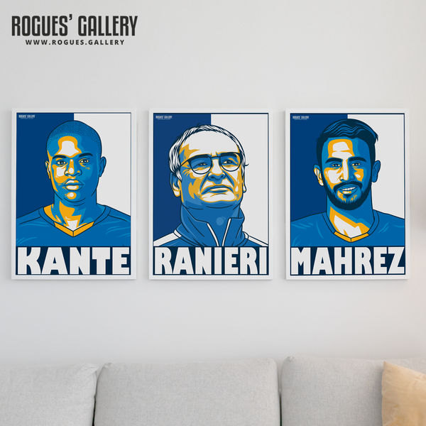 Leicester City Premier League Champions team 2016 LCFC Foxes gift limited edition A3 prints Mahrez Kante Ranieri