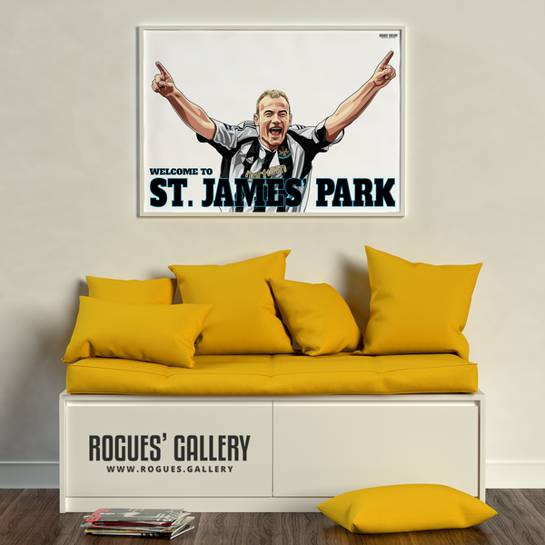 Alan Shearer goal celebration St. James Park A3 art print Welcome to toon great