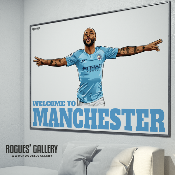 Raheem Sterling Manchester City Maine Road MCFC Sky Blues Winger England poster