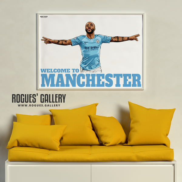 Raheem Sterling Manchester City Maine Road MCFC Sky Blues Winger England A3 Print limited edition