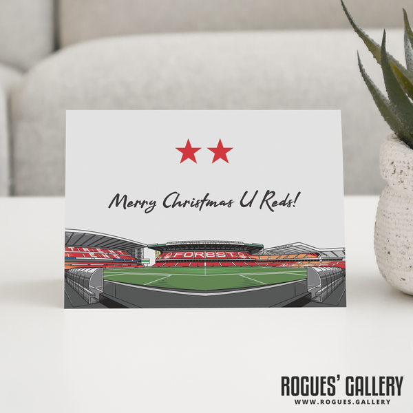 Brian Clough Stand Two Stars The City Ground Nottingham Forest FC Merry Christmas U Reds! Card 6x9" Xmas