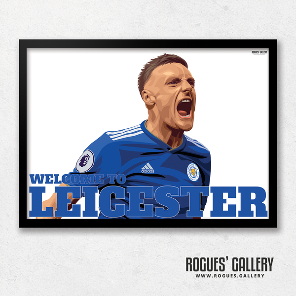 Jamie Vardy Leicester City striker Welcome To Leicester King Power A3 Print goal close up