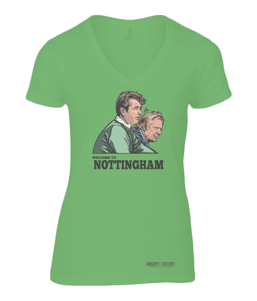 Clough & Taylor 'Welcome to Nottingham' Ladies V Neck T-Shirt