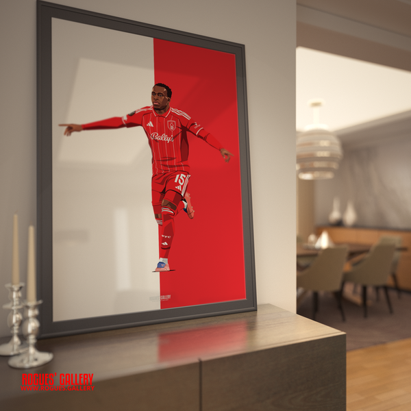 Arnaud Kalimuendo Nottingham Forest French striker red A1 print City Ground