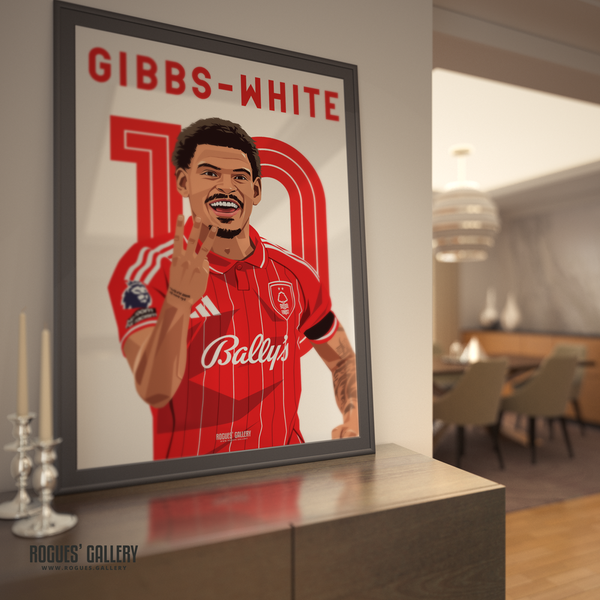 Morgan Gibbs-White Nottingham Forest hat trick celebration A0 print close up