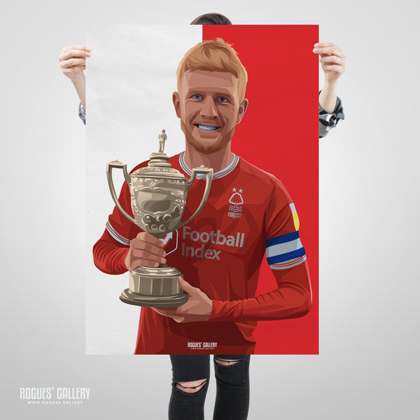 Joe Worrall: Holding The Brian Clough Trophy - Nottingham Forest - A0, A1, A2 or A3 Icon Print