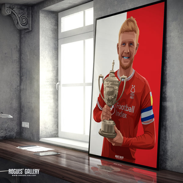 Joe Worrall: Holding The Brian Clough Trophy - Nottingham Forest - A0, A1, A2 or A3 Icon Print