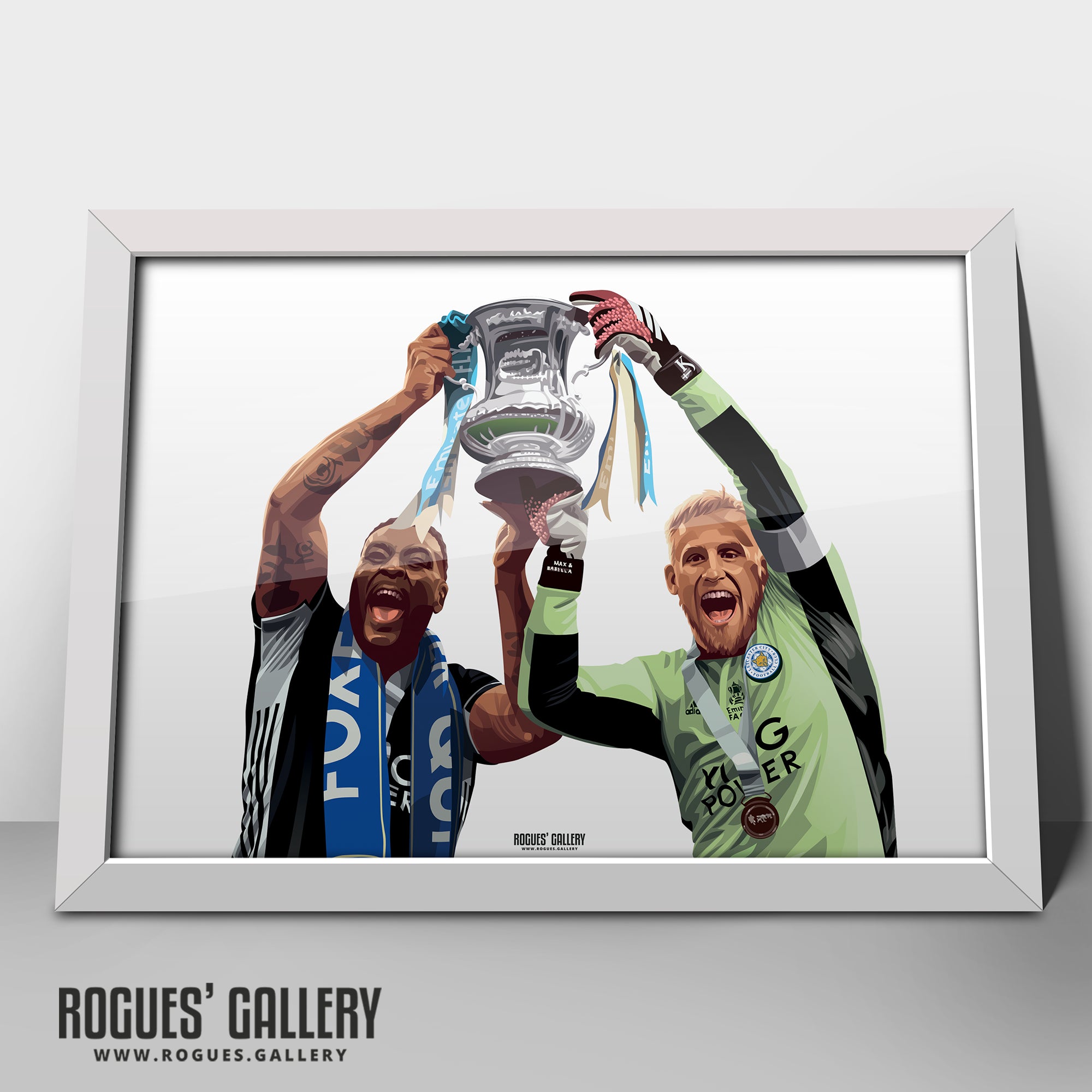 Wes Morgan & Kasper Schmeichel lift the 2021 FA Cup for Leicester City - A0, A1 or A3 Print