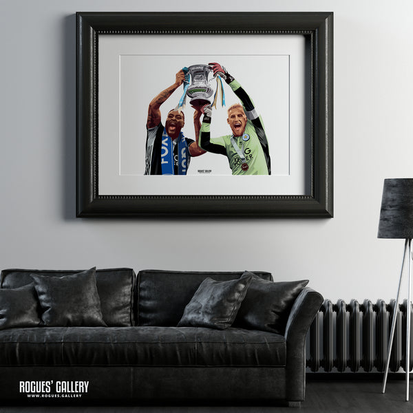 Wes Morgan & Kasper Schmeichel lift the 2021 FA Cup for Leicester City - A0, A1 or A3 Print