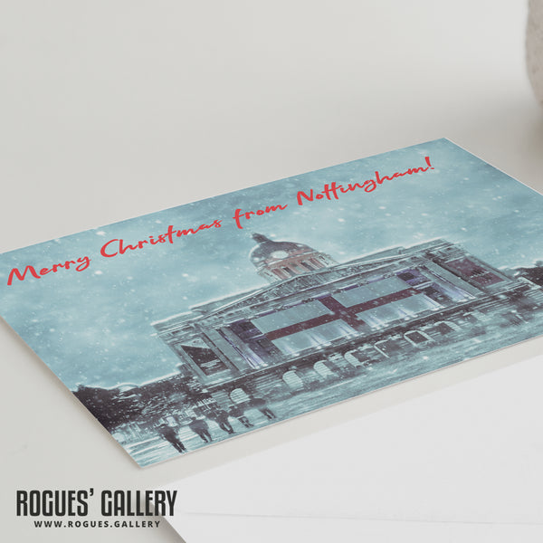 Market Square, Nottingham in a snow storm  - Christmas Cards