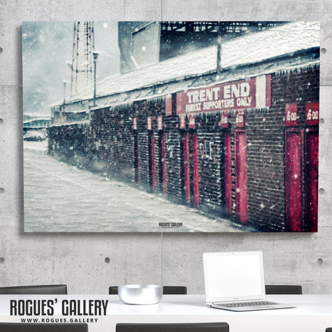The Old Trent End Turnstiles under heavy snow - The City Ground, home of Nottingham Forest - A0, A1, A2 or A3 Prints