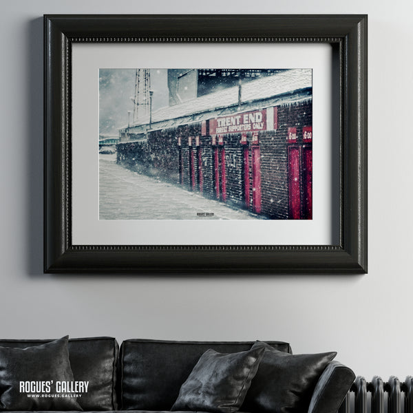 The Old Trent End Turnstiles under heavy snow - The City Ground, home of Nottingham Forest - A0, A1, A2 or A3 Prints