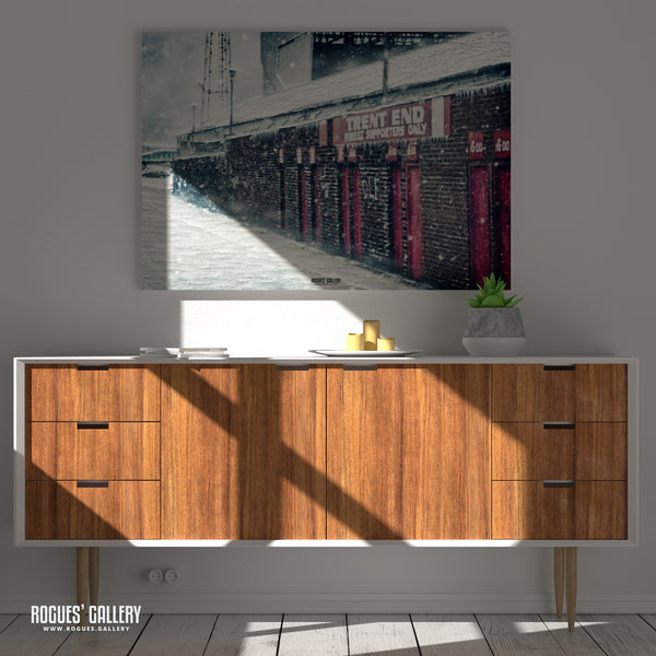 The Old Trent End Turnstiles under heavy snow - The City Ground, home of Nottingham Forest - A0, A1, A2 or A3 Prints