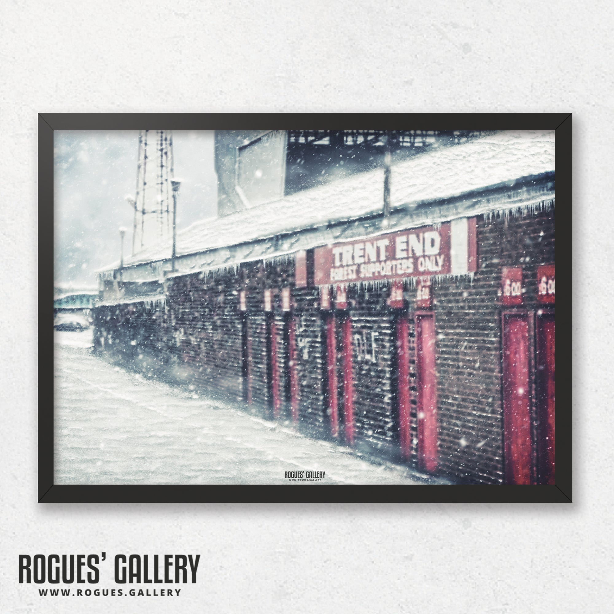 The Old Trent End Turnstiles under heavy snow - The City Ground, home of Nottingham Forest - A0, A1, A2 or A3 Prints