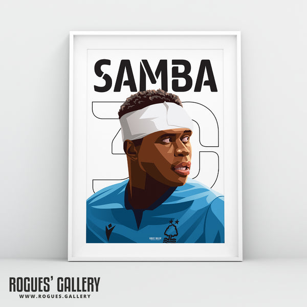 Bandaged Brice Samba - Nottingham Forest - A0, A1, A2 or A3 Name & Number Prints - 2 versions