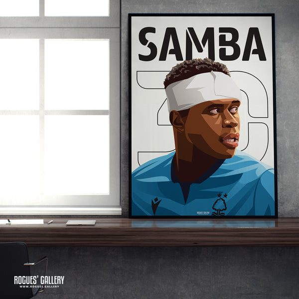 Bandaged Brice Samba - Nottingham Forest - A0, A1, A2 or A3 Name & Number Prints - 2 versions