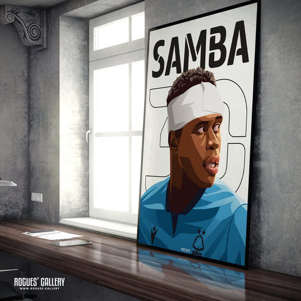 Bandaged Brice Samba - Nottingham Forest - A0, A1, A2 or A3 Name & Number Prints - 2 versions