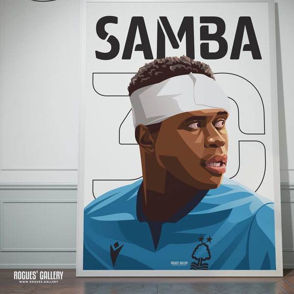 Bandaged Brice Samba - Nottingham Forest - A0, A1, A2 or A3 Name & Number Prints - 2 versions