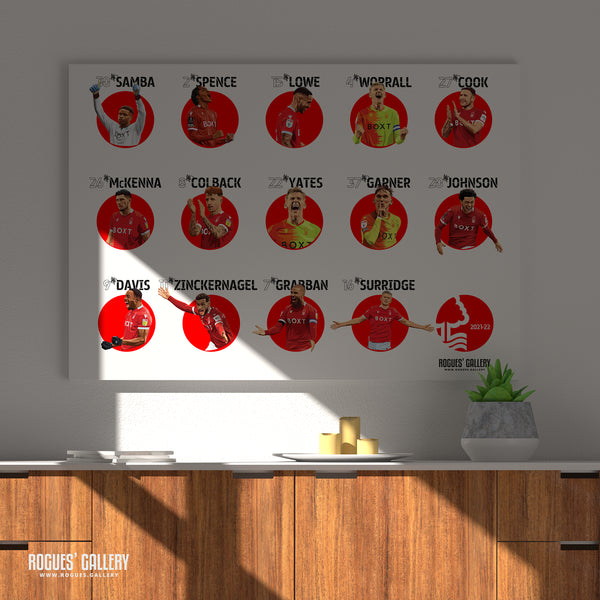 Nottingham Forest Squad 2021-22 - A0, A1, A2 or A3 Name & Number Prints