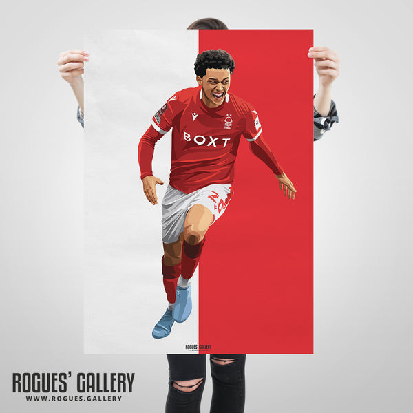Brennan Johnson - Nottingham Forest - A0, A1, A2 or A3 Red & White Prints