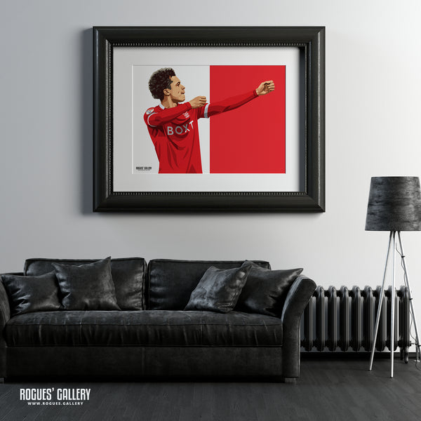 Brennan Johnson: The Archer - Nottingham Forest - A0, A1, A2 or A3 Red & White Prints