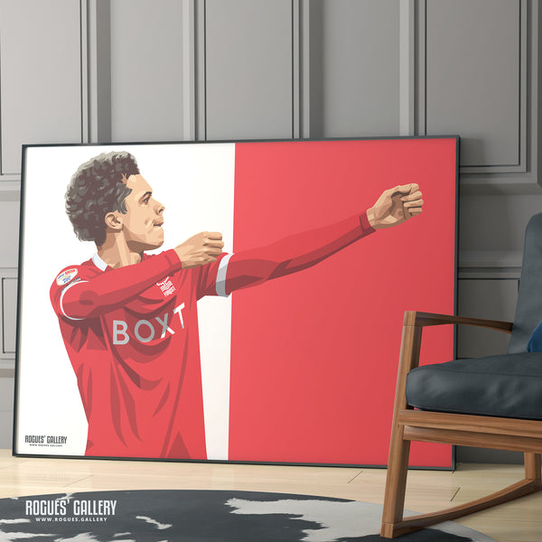 Brennan Johnson: The Archer - Nottingham Forest - A0, A1, A2 or A3 Red & White Prints