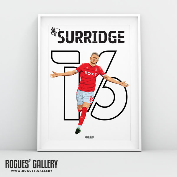 Sam Surridge - Nottingham Forest - Signed A3 Name & Number Prints