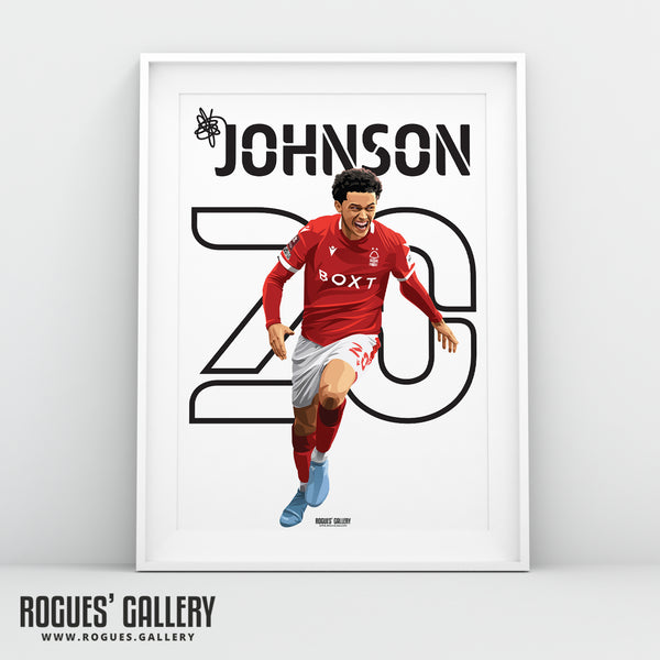 Brennan Johnson - Nottingham Forest - Signed A3 Red & White Prints