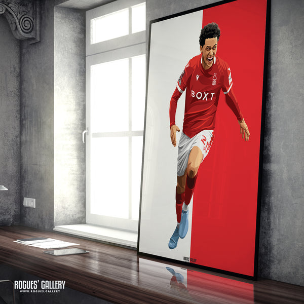 Brennan Johnson - Nottingham Forest - Signed A3 Red & White Prints
