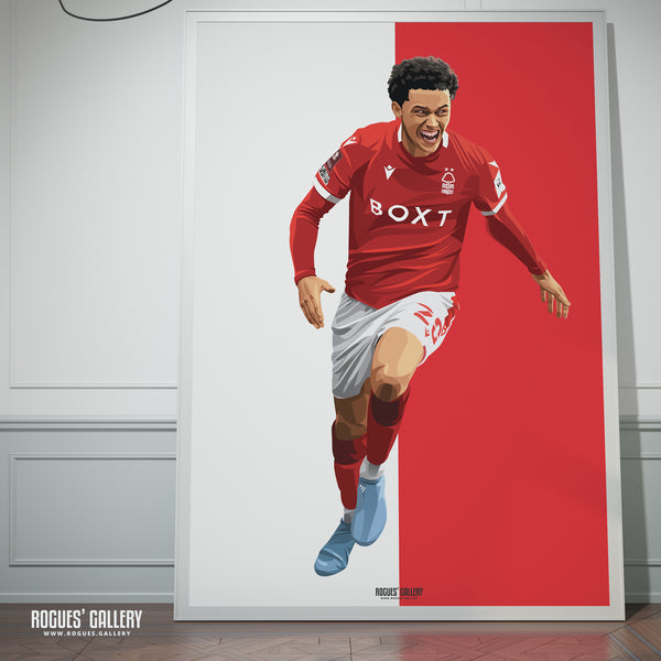 Brennan Johnson - Nottingham Forest - Signed A3 Red & White Prints