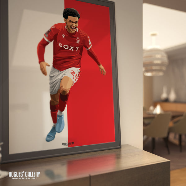 Brennan Johnson - Nottingham Forest - Signed A3 Red & White Prints