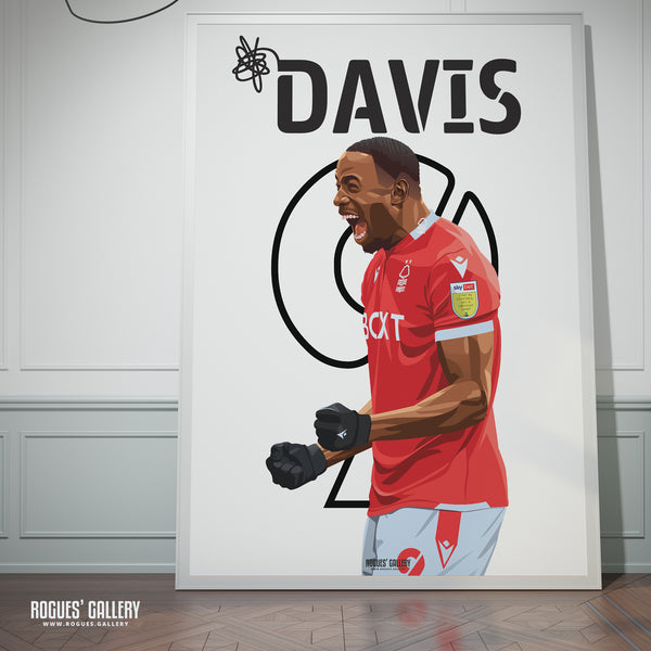 Keinan Davis - Nottingham Forest - Signed A3 Name & Number Prints