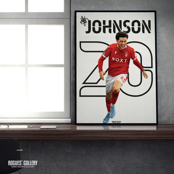 Brennan Johnson - Nottingham Forest - Signed A3 Name & Number Prints