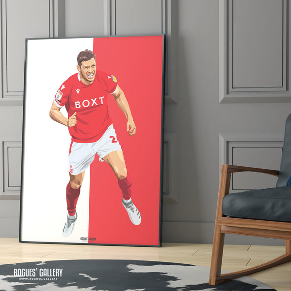 Scott McKenna: Goal Celebration Version - Nottingham Forest - A0, A1, A2 or A3 Red & White Prints