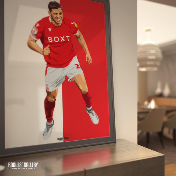 Scott McKenna: Goal Celebration Version - Nottingham Forest - A0, A1, A2 or A3 Red & White Prints