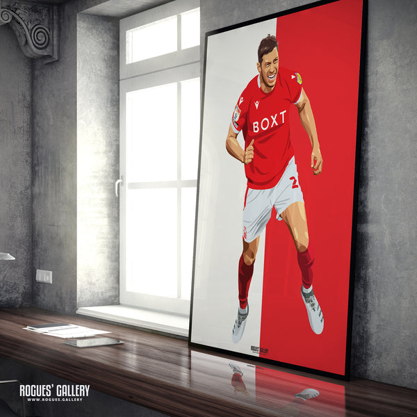 Scott McKenna: Goal Celebration Version - Nottingham Forest - A0, A1, A2 or A3 Red & White Prints